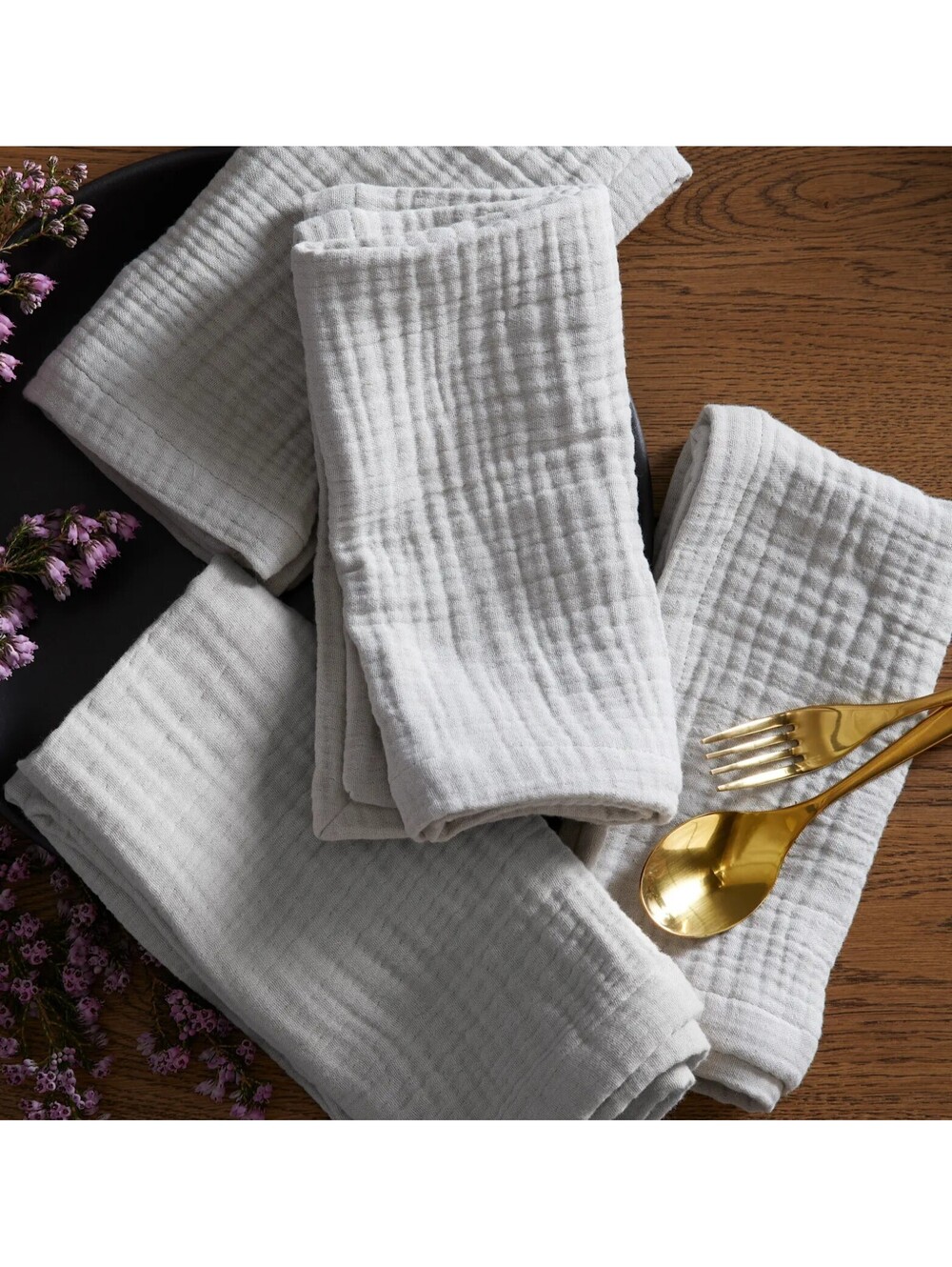 Quince Home Organic Cotton Airy Gauze Napkins Light Gray Set Of 4 Textured NEW